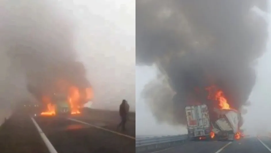 Choque entre tractocamiones causa incendio en la autopista Puebla-Orizaba HOY 14 de octubre